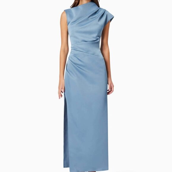 Elliatt Dresses & Skirts - ELLIATT Coralie Maxi Dress in Steel Blue midi high mock neck short sleeve ruched